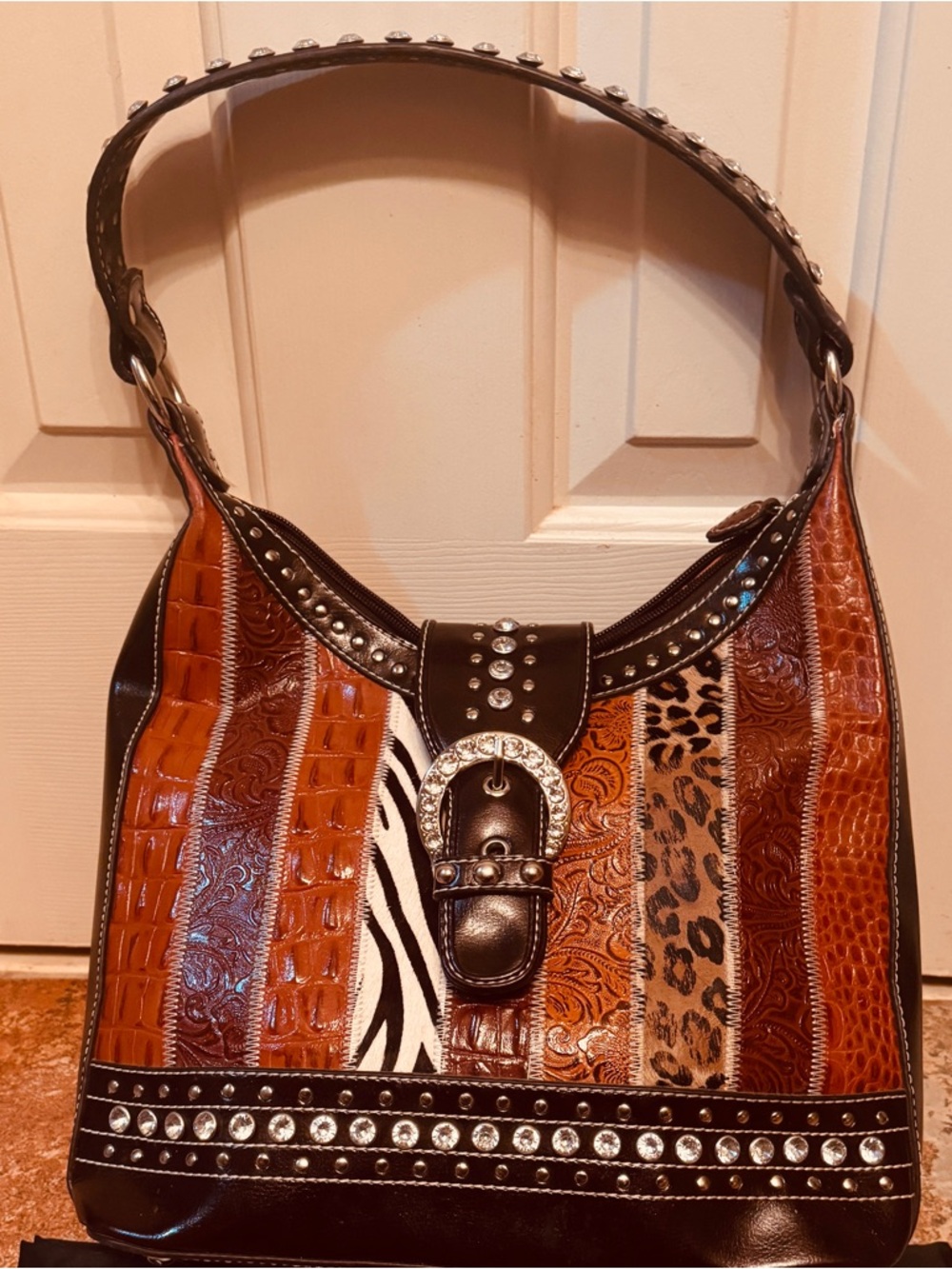Fabulous Multicolor Animal Print Rhinestone Studded Shoulder Bag!